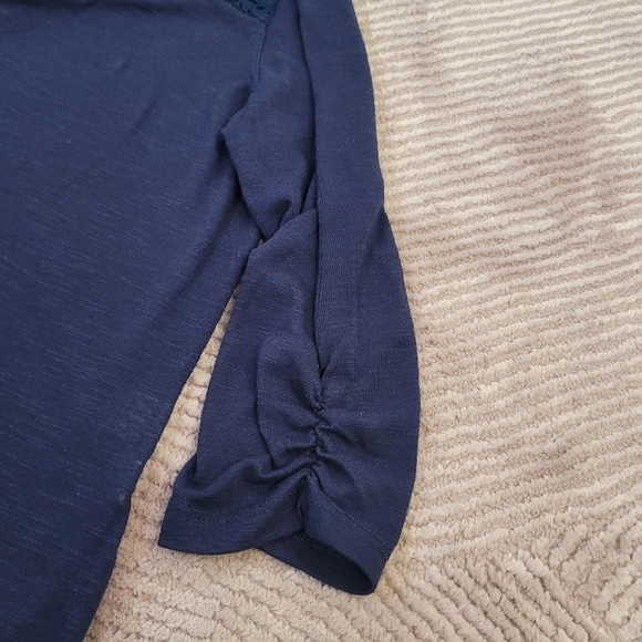 Neon Soul Navy Blue V-Neck 3/4 Sleeve Embellished Blouse Medium - Picture 7 of 12